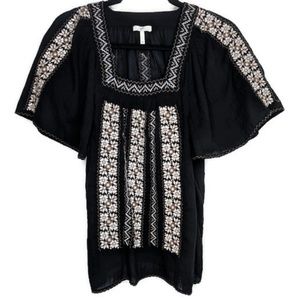 $238 Joie Tahoma Black Embroidered Peasant Blouse